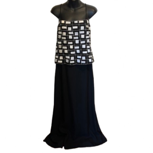 Karen Miller New York black and white maxi evening gown size 14 - Picture 1 of 6